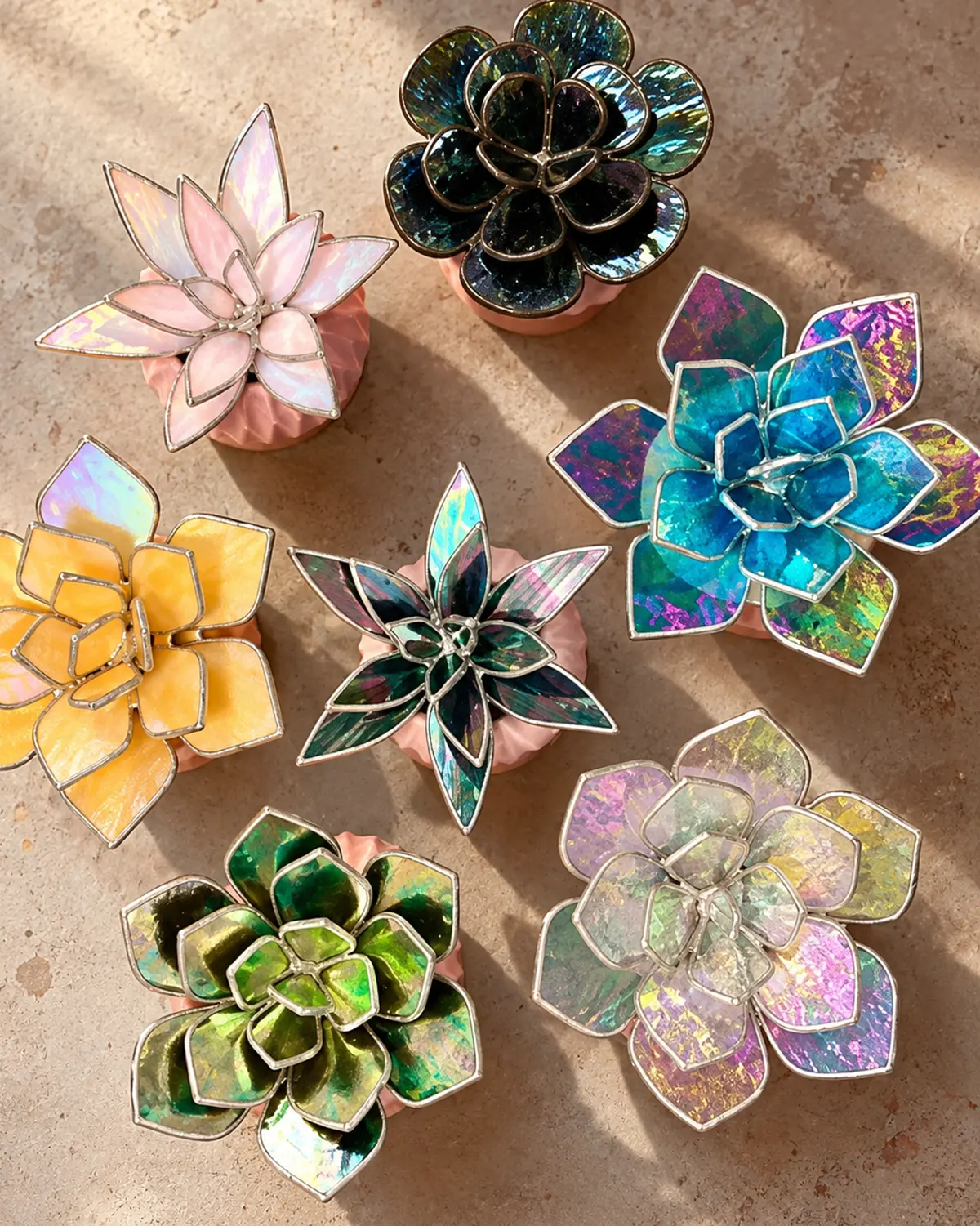 glas in lood tiffany vetplantjes in verschillende kleuren