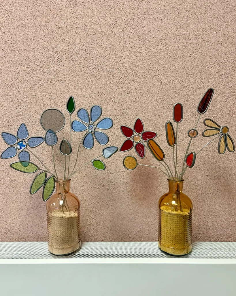 meerdere glasbloemen boeketten large van glas in lood, handgemaakt