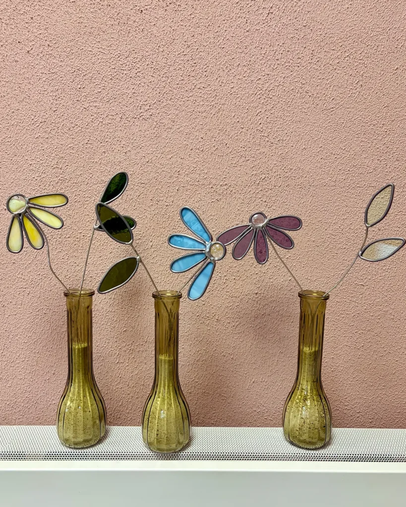 meerdere glasbloemen boeketten small van glas in lood, handgemaakt